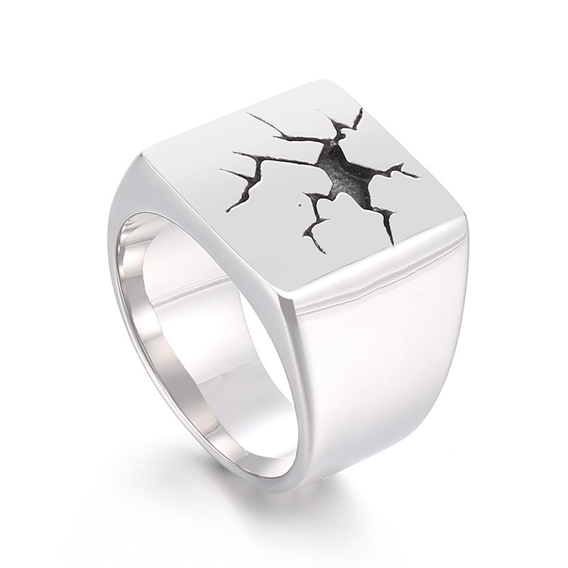 Signet Ring Men - Stainless Steel Cracked Design for Men