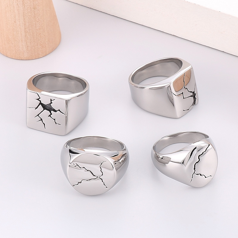 Stainless Steel Cracked Design - Signet Ring Men 评论和价格