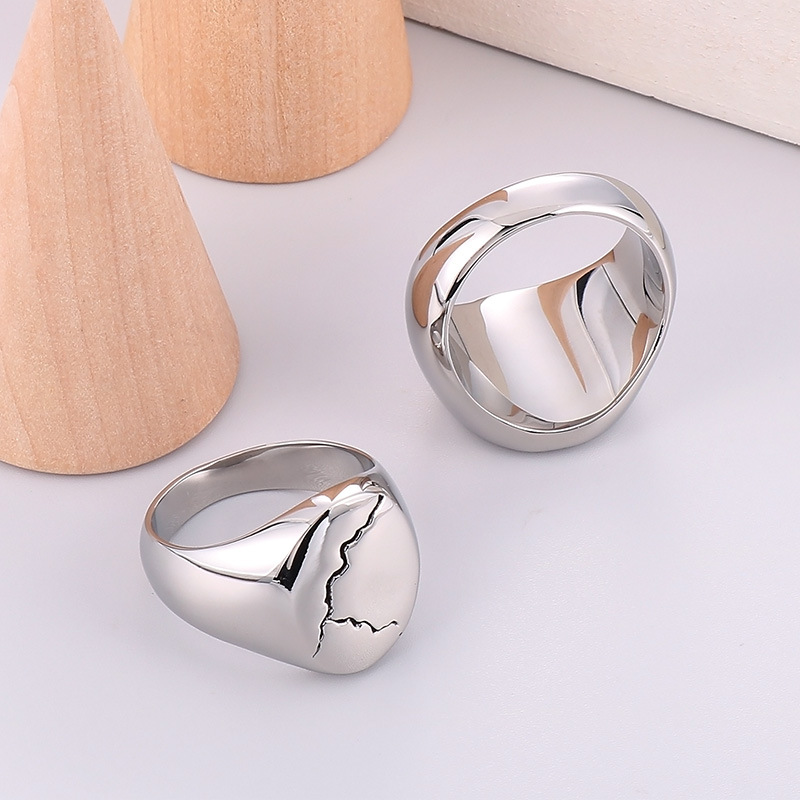 Stainless Steel Cracked Design - Signet Ring Men 评论和价格