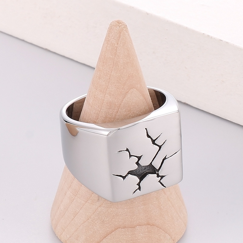 Stainless Steel Cracked Design - Signet Ring Men 评论和价格