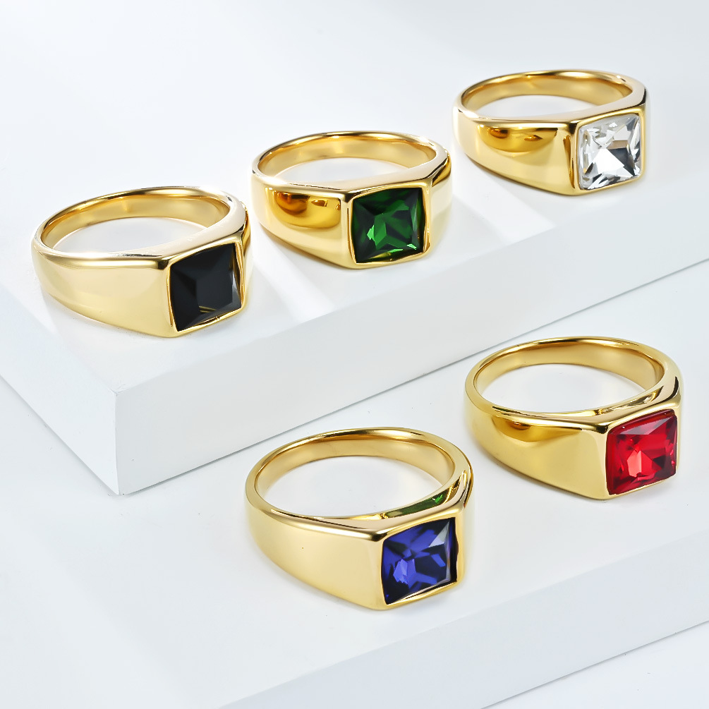 Stainless Steel Shinny Zircon  - Signet Ring Men 评论和价格