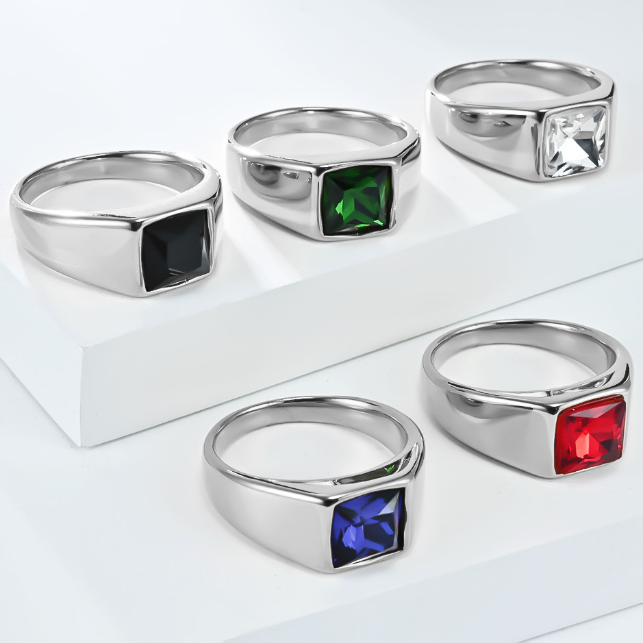 Stainless Steel Shinny Zircon  - Signet Ring Men 评论和价格