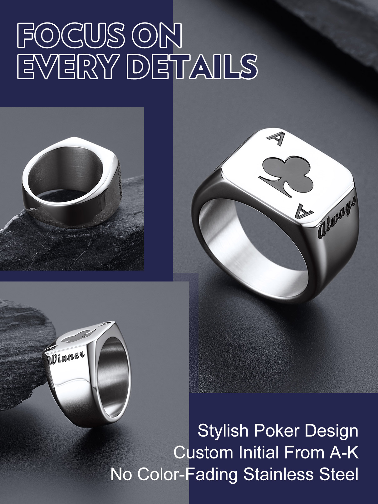 U7 Customized Square Rectangle - Signet Ring Men 评论和价格
