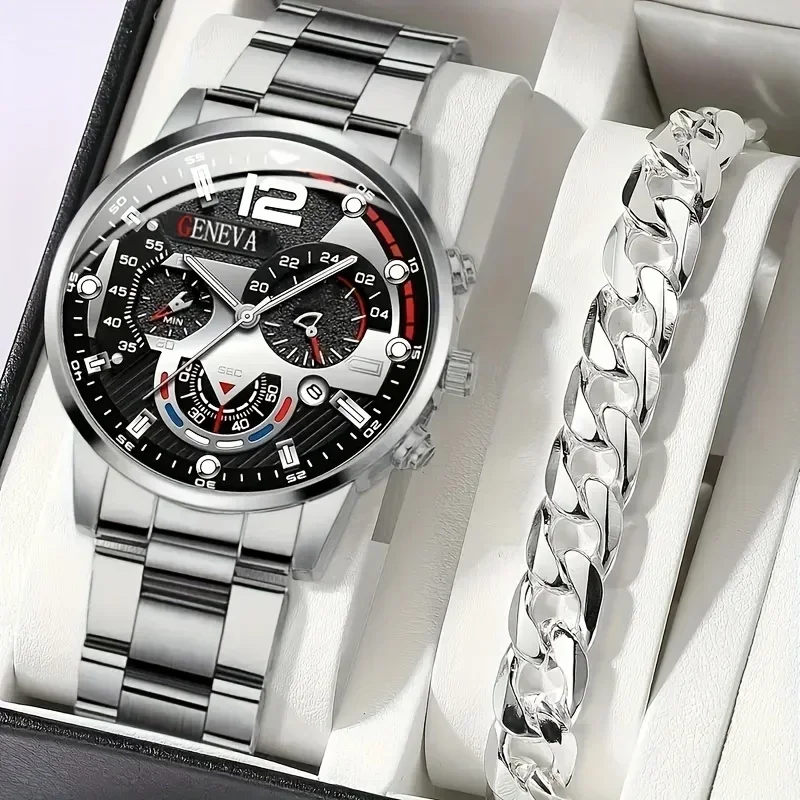 2pcs Stylish Round Face Quartz - Men Accessories Elegant 评论和价格