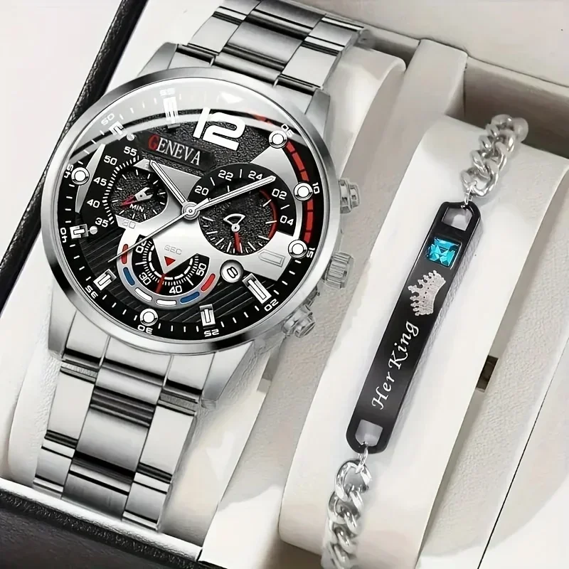 2pcs Stylish Round Face Quartz - Men Accessories Elegant 评论和价格