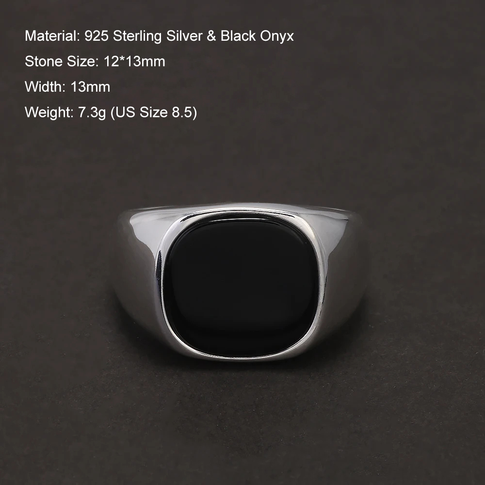 S925 Sterling Silver Black Ony - Signet Ring Men 评论和价格