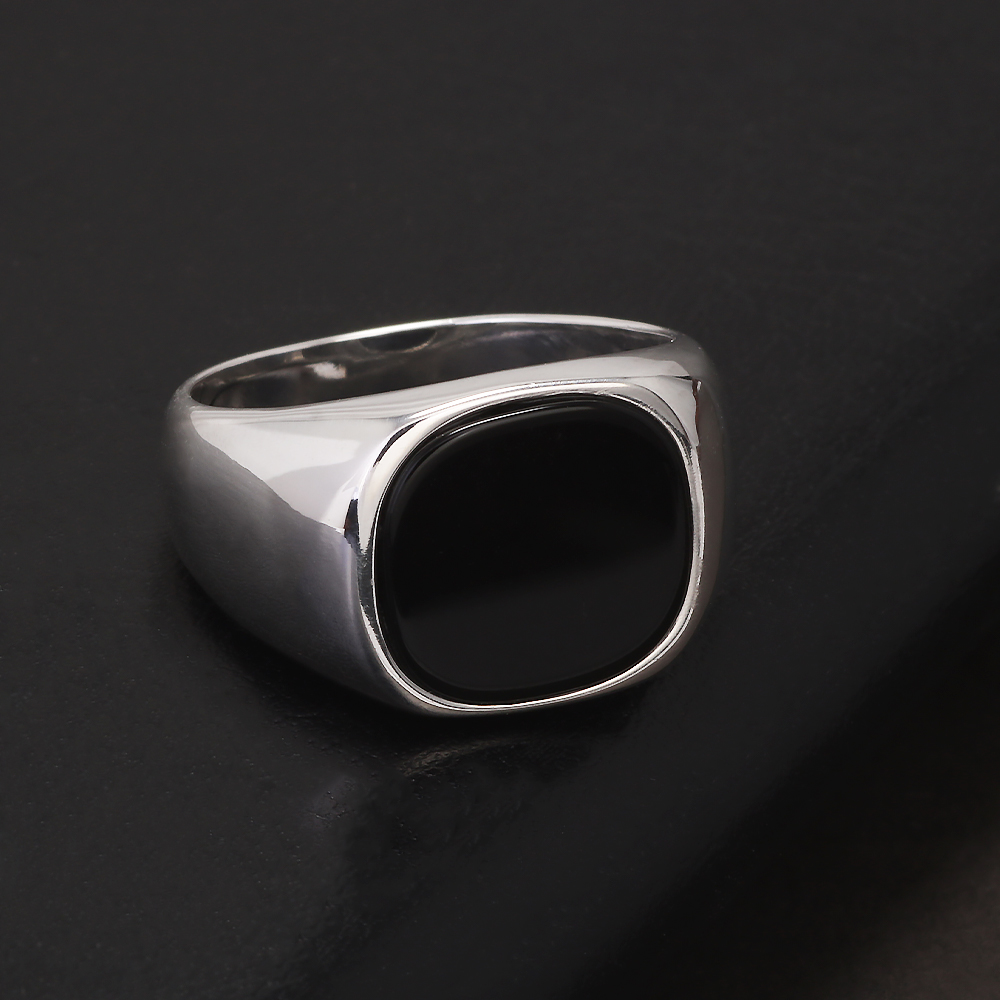 S925 Sterling Silver Black Ony - Signet Ring Men 评论和价格