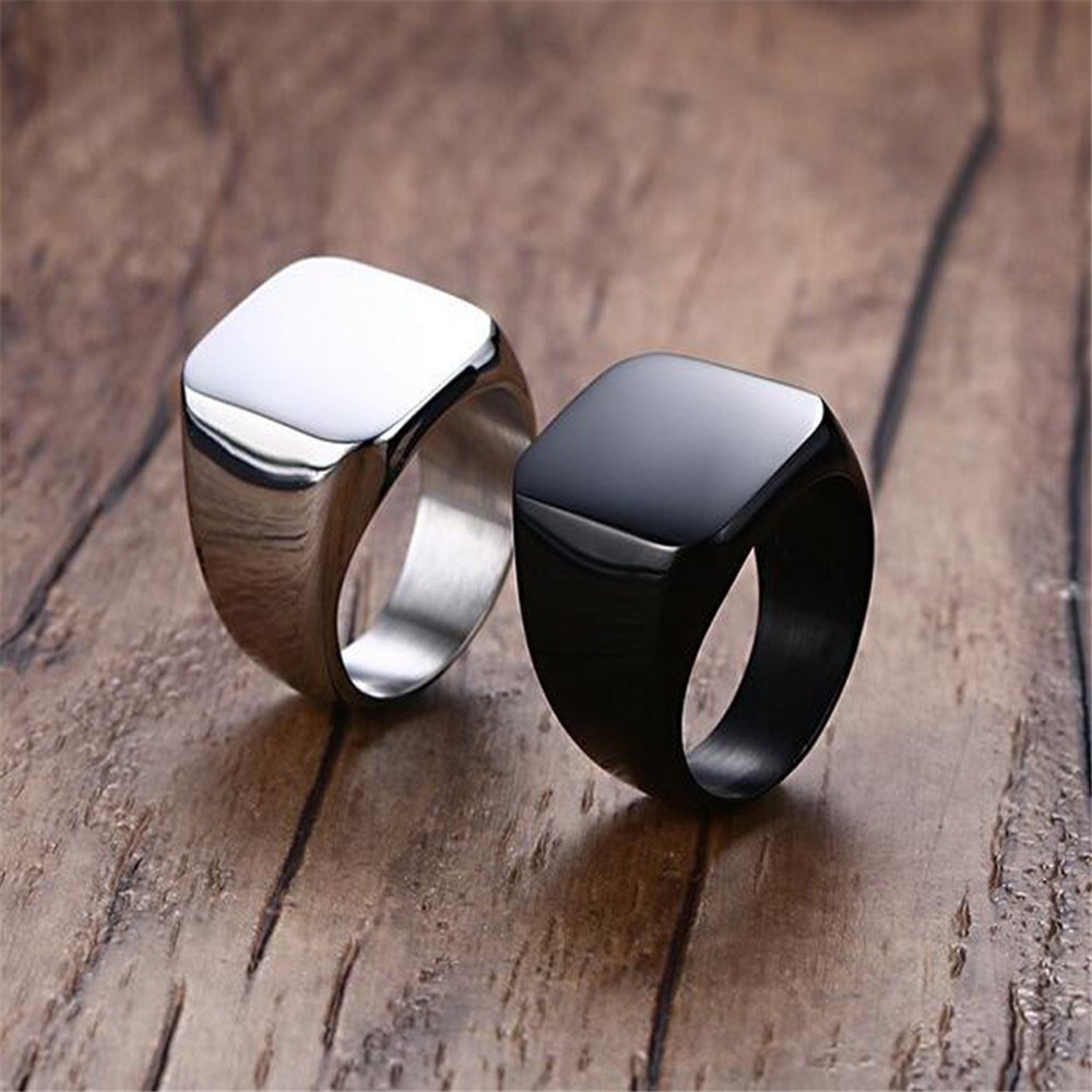 Fashion Men Black Smooth Stain - Signet Ring Men 评论和价格