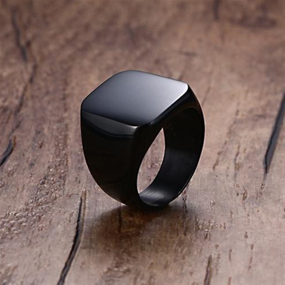 Fashion Men Black Smooth Stain - Signet Ring Men 评论和价格