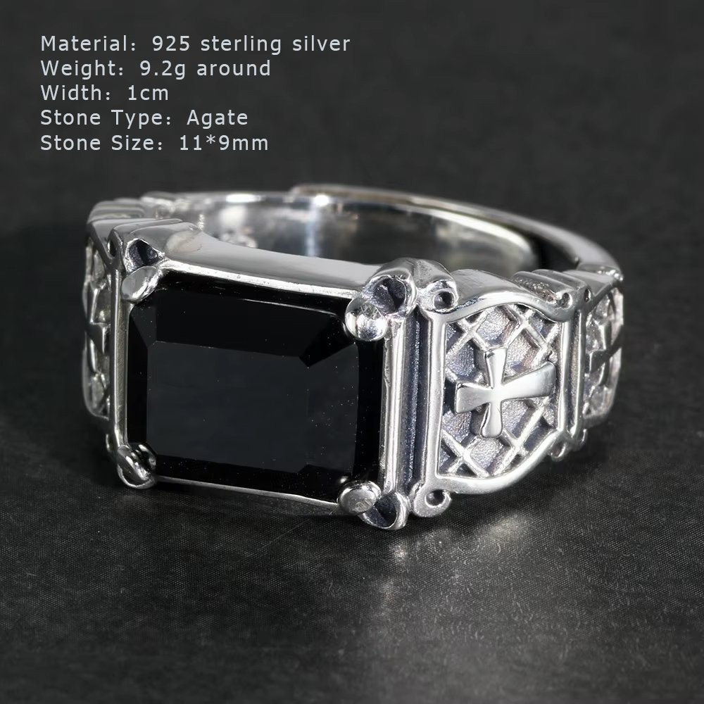 Vintage Punk Silver 925 Jewelr - Signet Ring Men 评论和价格